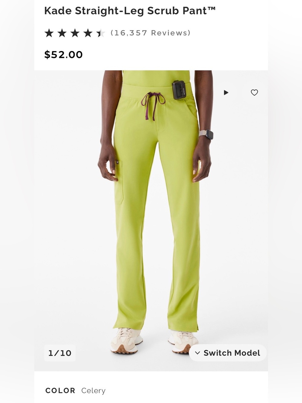 Figs NWT Kade Straight-Leg Scrub Pant — Celery Green
